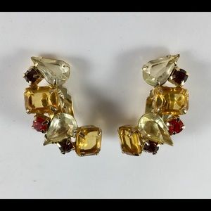 Vintage Statement Earrings Clip Gold Toned Yellow